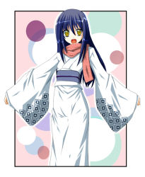 Rule 34 | 1girl, blue hair, fumihiro, japanese clothes, kimono, nurarihyon no mago, ringed eyes, scarf, solo, yellow eyes, yuki onna, yuki onna (nurarihyon no mago)
