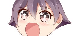 Rule 34 | + +, 10s, 1girl, close-up, kantai collection, looking at viewer, nahaki, no nose, open mouth, portrait, purple eyes, purple hair, sakawa (kancolle), short hair, simple background, sin-poi, solo, sparkling eyes, symbol-shaped pupils, white background