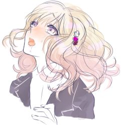 Rule 34 | 10s, 1girl, asphyxiation, babo110pixiv, blonde hair, blush, crying, diabolik lovers, hair ornament, hairpin, hand on another&#039;s neck, komori yui, open mouth, out of frame, pale color, pink eyes, saliva, simple background, solo focus, strangling, tears, upper body, white background