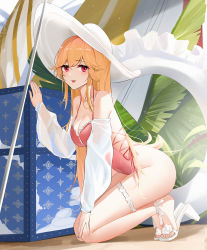 Rule 34 | azur lane, hat, highres, innertube, one-piece swimsuit, pink one-piece swimsuit, qing wu, richelieu (azur lane), richelieu (fleuron of the waves) (azur lane), swim ring, swimsuit, tagme, thigh strap, thighs, white hat