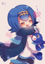 Rule 34 | 1girl, blue hair, blue pants, blue scarf, blush, closed eyes, creatures (company), game freak, gen 7 pokemon, hairband, happy, heart, highres, lana (pokemon), muuran, nintendo, one-piece swimsuit, open mouth, pants, pokemon, pokemon (creature), pokemon sm, popplio, scarf, short hair, smile, solo, swimsuit, swimsuit under clothes, translation request, trial captain