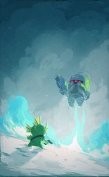 Rule 34 | 2boys, armor, fish (nuclear throne), from behind, gun, handgun, helmet, highres, jetpack, justin chan, lil&#039; hunter, male focus, multiple boys, nuclear throne, official art, snow, standing, weapon