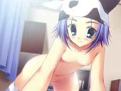 Rule 34 | amakase minatsu, bedroom, blush, breasts, crawling, da capo, da capo ii, from below, game cg, looking at viewer, navel, nipples, nude, small breasts, smile