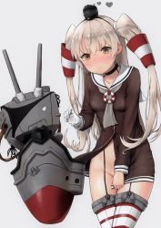 Rule 34 | 10s, 1girl, agnam ore, amatsukaze (kancolle), bad id, bad pixiv id, black panties, bottomless, breasts, brown eyes, choker, closed mouth, covering crotch, covering privates, cowboy shot, dress, dress tug, embarrassed, eyepatch, garter straps, gloves, grey neckerchief, groin, hair tubes, headgear, heart, kantai collection, lifebuoy, long hair, long sleeves, neckerchief, no bra, object on head, panties, panties on head, partially unbuttoned, red thighhighs, rensouhou-kun, sailor dress, see-through, short dress, side-tie panties, silver hair, simple background, single glove, skin tight, small breasts, striped clothes, striped thighhighs, swim ring, thighhighs, two side up, underwear, unworn panties