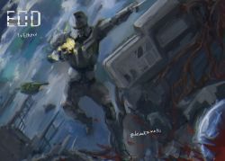 Rule 34 | 1boy, absurdres, aircraft, airplane, armor, commission, dashimaki (dasimakitama50), halo (game), halo (series), halo infinite, highres, holding, looking down, military, military vehicle, pelican (halo), power armor, science fiction, skeb commission, sketch, solo, spartan (halo), visor