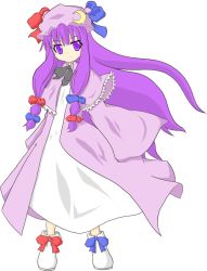 Rule 34 | 1girl, artist request, braid, crescent, crescent hat ornament, female focus, full body, hat, hat ornament, long hair, patchouli knowledge, purple eyes, purple hair, simple background, solo, touhou