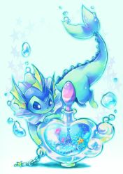 Rule 34 | air bubble, blue eyes, bottle, bubble, chain, creatures (company), game freak, gen 1 pokemon, ibui matsumoto, nintendo, no humans, pokemon, pokemon (creature), solo, star (symbol), staryu, vaporeon