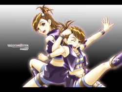Rule 34 | 00s, 2girls, back-to-back, cool &amp; sexy (idolmaster), futami ami, futami mami, hair bobbles, hair ornament, hidepapa, idolmaster, idolmaster (classic), letterboxed, locked arms, multiple girls, siblings, sisters, twins, wallpaper