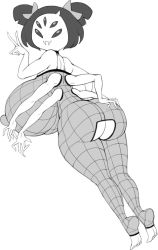 Rule 34 | 1girl, arthropod girl, ass, ass cutout, ass grab, bodysuit, breasts, bug, clothing cutout, curvy, extra arms, extra eyes, female focus, fishnet bodysuit, fishnets, full body, gigantic breasts, gluteal fold, greyimpaction, highres, huge ass, huge breasts, insect girl, monochrome, muffet, plump, simple background, solo, spider girl, thick thighs, thighs, undertale, white background, wide hips