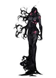 Rule 34 | 1girl, black skin, breasts, claws, colored skin, commentary, english commentary, extra eyes, full body, highres, large breasts, long hair, original, pink eyes, simple background, solo, standing, white background, yourfreakyneighbourh