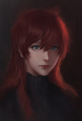 Rule 34 | 1girl, black sweater, blue eyes, closed mouth, hair between eyes, highres, lips, long hair, looking at viewer, nose, portrait, re:creators, red hair, selesia upitiria, solo, sweater, upper body, viet le quoc