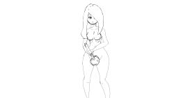 Rule 34 | 1girl, animated, animated gif, breasts, frown, greyscale, highres, monochrome, plunger, self-upload, simple background, sketch, solo, white background