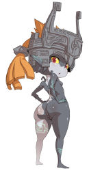 Rule 34 | 1girl, anus, ass, bad id, bad tumblr id, black skin, breasts, cleft of venus, colored sclera, colored skin, fang, from behind, full body, hands on own hips, helmet, long hair, looking back, midna, multicolored skin, neon trim, nintendo, nude, orange hair, pointy ears, pussy, red eyes, small breasts, solo, the legend of zelda, the legend of zelda: twilight princess, thick thighs, thighs, torathi, two-tone skin, uncensored, white skin, yellow sclera