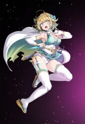 Rule 34 | 1girl, :o, bare shoulders, black background, blonde hair, blue eyes, breasts, cape, cleavage, earrings, elbow gloves, fire emblem, fire emblem heroes, fjorm (fire emblem), fjorm (ninja) (fire emblem), gloves, gradient hair, highres, holding, holding weapon, incoming attack, jewelry, kunai, looking to the side, mask, mask on head, medium breasts, multicolored hair, ninja, nintendo, official alternate costume, sandals, serious, short hair, short shorts, shorts, shuriken, solo, sword, thighhighs, tsukishiro saika, v-shaped eyebrows, weapon, white gloves, white mask