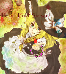 Rule 34 | 1girl, :d, apron, black dress, blonde hair, bow, brown eyes, buttons, chiri (o9o9), dress, female focus, flower, frills, from above, hat, hat bow, kirisame marisa, looking at viewer, looking up, open mouth, puffy short sleeves, puffy sleeves, short sleeves, smile, solo, touhou, waist apron, white bow, witch hat