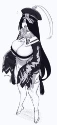 Rule 34 | 1girl, absurdres, bad id, bad twitter id, bead necklace, beads, breasts, chinese clothes, cleavage, dragon print, greyscale, hair over one eye, hat, highres, huge breasts, jewelry, jiangshi, large breasts, long hair, long tongue, monochrome, necklace, nia (nia4294), original, purple theme, sharp teeth, sleeves past fingers, sleeves past wrists, solo, standing, stitches, surprised, talisman, teeth, thighhighs, tongue, tongue out, twitter username, vampire, very long hair
