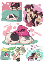 Rule 34 | + +, 2boys, 2girls, blush, callie (splatoon), camera phone, cat, cellphone, cellphone photo, closed eyes, comic, couch, cousins, cuddling, detached collar, dress, drooling, embarrassed, fangs, flying sweatdrops, food, food on head, gomipomi, green legwear, inkling, judd (splatoon), li&#039;l judd (splatoon), looking to the side, lying, marie (splatoon), mask, mole, mole under eye, multiple boys, multiple girls, nintendo, object on head, on couch, on stomach, open mouth, phone, photo (medium), pointy ears, sleeping, smile, squid, strapless, strapless dress, surprised, sushi, taking picture, tentacle hair, trolling, wavy mouth