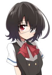 Rule 34 | 10s, 1girl, another, bad id, bad twitter id, black hair, eyepatch, misaki mei, red eyes, school uniform, short hair, simple background, solo, white background