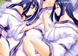 Rule 34 | 2girls, blue hair, game cg, hatsune no naisho!!, kurusugawa ayaka, kurusugawa serika, leaf (studio), minazuki tooru, multiple girls, siblings, sisters, sleeping, to heart, to heart (series), twins