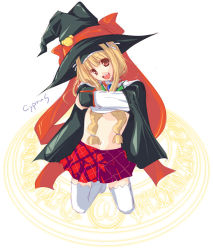 Rule 34 | 1girl, alice alicetel fernek, blonde hair, clothes lift, cyprus, hat, kneeling, long hair, looking at viewer, open mouth, shirt lift, smile, solo, undressing, witch hat, wiz anniversary