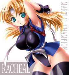 Rule 34 | blonde hair, blue eyes, breasts, gloves, headband, highres, japanese clothes, konami, large breasts, leotard, long hair, martial champion, racheal, thick thighs, thighhighs, thighs