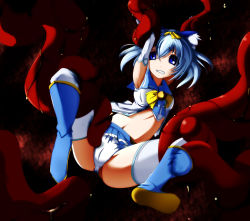 Rule 34 | animal ears, armpits, blue eyes, blue hair, boots, cameltoe, cat ears, character request, clenched teeth, detached sleeves, dlc (sekiei), imminent rape, navel, rape, source request, spread legs, teeth, tentacles, thighhighs, torn clothes