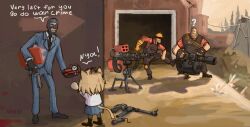 Rule 34 | ?, absurdres, blu spy (tf2), commentary, engineer (tf2), english commentary, gun, heavy (tf2), highres, meme, neco-arc, ony01, red engineer (tf2), red heavy (tf2), spy (tf2), team fortress 2, weapon