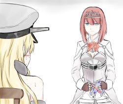 Rule 34 | 10s, 1futa, 1girl, aircraft, airplane, ark royal (kancolle), biplane, bismarck (kancolle), blonde hair, blush, breasts, censored, cleavage, cleavage cutout, clothing cutout, collar, comic, commentary, elbow gloves, empty eyes, english text, fairey swordfish, flower, futa with female, futanari, gloves, gradient background, green eyes, hair between eyes, highres, jacket, kantai collection, long hair, long sleeves, open clothes, open shorts, pantyhose, red hair, rukialice, shaded face, short hair, shorts, simple background, sitting, standing, sweat, tiara, translation request, white background