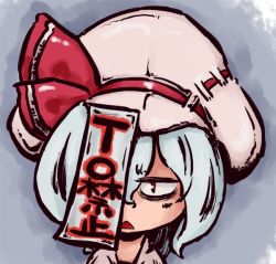 Rule 34 | 1girl, blue hair, female focus, hat, looking at viewer, remilia scarlet, short hair, solo, sonson (eleven), touhou, upper body