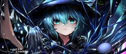 Rule 34 | 1girl, absurdres, aqua eyes, aqua hair, black headwear, blurry, closed mouth, commentary request, dated, depth of field, heart, highres, koishi day, komeiji koishi, looking at viewer, signature, smile, solo, third eye, top-exerou, touhou, upper body