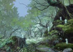Rule 34 | blue sky, blurry, blurry background, blurry foreground, forest, ghost, mononoke hime, moss, nature, original, plant, reengirl, rock, scenery, sky, tree