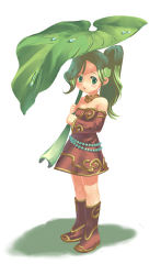 Rule 34 | 1990s (style), 1girl, boots, dress, final fantasy, final fantasy vi, green eyes, green hair, leaf, leaf umbrella, long hair, lowres, matching hair/eyes, ponytail, resolution mismatch, retro artstyle, solo, source larger, tina branford