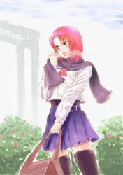 00s breath green_eyes my-hime red_hair school_uniform short_hair solo thighhighs yuuki_nao zettai_ryouiki