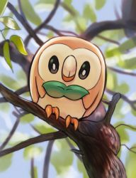 Rule 34 | bird, blurry, branch, bright pupils, closed mouth, commentary request, creatures (company), day, desire (tbot7), game freak, gen 7 pokemon, highres, in tree, leaf, looking at viewer, nintendo, no humans, outdoors, pokemon, pokemon (creature), rowlet, solo, tree, white pupils