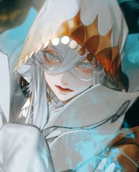 Rule 34 | 1boy, asclepius (fate), au (d elete), closed mouth, collar, colored eyelashes, eyelashes, eyeliner, fate/grand order, fate (series), hair between eyes, hood, hood up, long hair, looking at viewer, makeup, male focus, solo, very long hair, white eyes, white hair