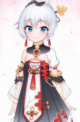 Rule 34 | 1girl, blue eyes, china dress, chinese clothes, dress, earrings, hair between eyes, hair ornament, highres, hongshi (13234456009), honkai (series), honkai impact 3rd, jewelry, looking at viewer, petals, see-through, see-through sleeves, smile, solo, theresa apocalypse, zhuge kongming (honkai impact), white hair, zhuge kongming (honkai impact)
