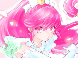 Rule 34 | 10s, 1girl, aino megumi, bow, character name, cure lovely, cure lovely (innocent form), elbow gloves, face, gloves, hair bow, happinesscharge precure!, highres, innocent form (happinesscharge precure!), long hair, magical girl, pink eyes, pink hair, ponytail, precure, shipu (gassyumaron), solo, white gloves, wide ponytail