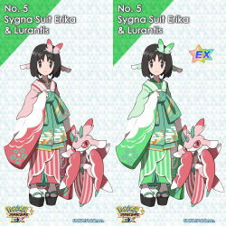 Rule 34 | 1girl, absurdres, brown eyes, brown hair, closed mouth, commentary, creatures (company), erika (pokemon), eyelashes, game freak, gen 7 pokemon, green hairband, green kimono, hairband, hand up, highres, japanese clothes, kimono, long sleeves, looking at viewer, lurantis, multicolored clothes, multicolored kimono, multiple views, nintendo, parted bangs, pigeon-toed, pink kimono, pokemon, pokemon (creature), pokemon frlg, pokemon masters ex, short hair, standing, tabi, vikthor01, white legwear, wide sleeves