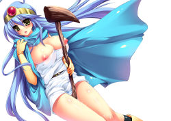 Rule 34 | bad id, bad pixiv id, blue hair, breasts, cape, chunsoft, circlet, dragon quest, dragon quest iii, elbow gloves, enix, gloves, large breasts, long hair, nipples, ookami ryousuke, panties, sage (dq3), solo, staff, striped clothes, striped panties, underwear, yellow eyes