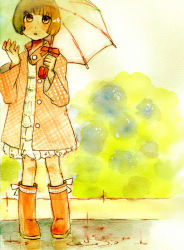 Rule 34 | 1girl, boots, child, hozumi, hozumi (5+2head), original, solo, traditional media, umbrella