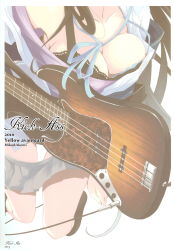 Rule 34 | 1girl, absurdres, akiyama mio, bass guitar, black hair, bra, breasts, cable, cleavage, clothes pull, downblouse, guitar, head out of frame, highres, instrument, k-on!, lingerie, long hair, mikoto akemi, ribbon, skirt, skirt pull, solo, underwear