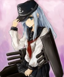 Rule 34 | 10s, 1girl, blue eyes, blue hair, hat, hebinuma, hibiki (kancolle), kantai collection, long sleeves, looking at viewer, matching hair/eyes, pantyhose, personification, pink background, pleated skirt, sitting, skirt, solo