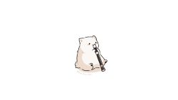 Rule 34 | :3, animal, animal focus, artist name, black eyes, blush stickers, closed mouth, dog, fluffy, flute, fuwa fuwa dog, holding, holding instrument, instrument, music, no humans, original, playing instrument, recorder, shadow, simple background, sitting, solid circle eyes, solo, twitter username, white background