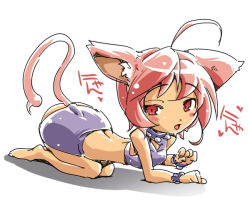 Rule 34 | ahoge, animal ears, barefoot, bike shorts, cat ears, cat tail, chris (mario), collar, red eyes, red hair, short hair, sketch, solo, tail