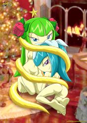 Rule 34 | 2girls, all fours, ass, blue eyes, christmas, christmas tree, cleft of venus, cosmo (sonic), flower, galaxina (sonic x), hair flower, hair ornament, highres, monster girl, multiple girls, nipples, nude, plant, plant girl, purple eyes, pussy, siblings, sisters, smile, sonic (series)