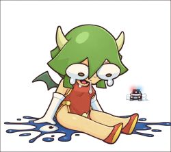 Rule 34 | 1girl, before and after, car, chibi, crying, draco centauros, fumphole, green hair, motor vehicle, open mouth, police car, puyopuyo, sega, slime, slime (substance), solo, surprised, tears