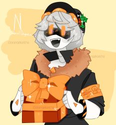 Rule 34 | 1boy, christmas, coat, gift, glitch productions, hat, highres, murder drones, n (murder drones), robot, yellow eyes