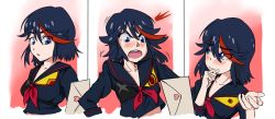 Rule 34 | 10s, 1girl, ^^^, black hair, bloodshot eyes, blue eyes, blush, confession, drawfag, embarrassed, kill la kill, letter, living clothes, love letter, matoi ryuuko, multicolored hair, non-web source, open mouth, parted lips, senketsu, short hair, solo, streaked hair, surprised