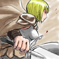 Rule 34 | 00s, 1girl, clare (claymore), claymore (series), claymore (sword), lowres, pteruges, solo, tagme, tea (nakenashi)