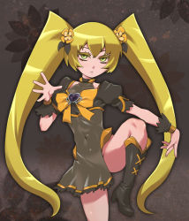 Rule 34 | 10s, 1girl, alternate costume, blonde hair, boots, bow, brooch, corruption, cure sunshine, dark persona, heart, heart brooch, heartcatch precure!, jewelry, knee boots, kuroshin, long hair, magical girl, myoudouin itsuki, precure, solo, twintails, yellow bow, yellow eyes